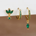 3PCS Gold Plated Chain Zircon Hanging Earrings Stainless Steel Flower