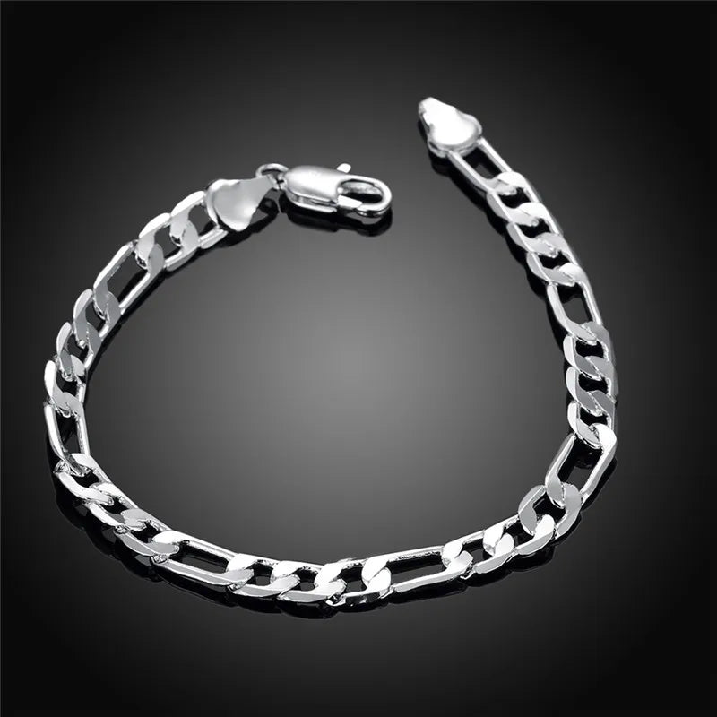 Classic Flat Sideways Chain Bracelet 925 Sterling Silver Men Women Jewellery