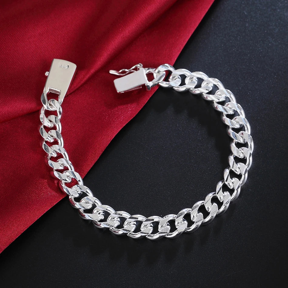 8/10mm Solid Chain Bracelet 925 Sterling Silver Men Women Noble Party Gift