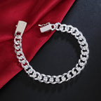 8/10mm Solid Chain Bracelet 925 Sterling Silver Men Women Noble Party Gift