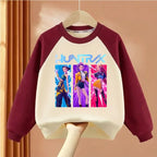 Girls Casual Sweatshirt O-Neck Long Sleeve Spliced Hoodie Sport Pullover
