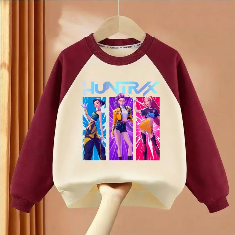 Girls Casual Sweatshirt O-Neck Long Sleeve Spliced Hoodie Sport Pullover