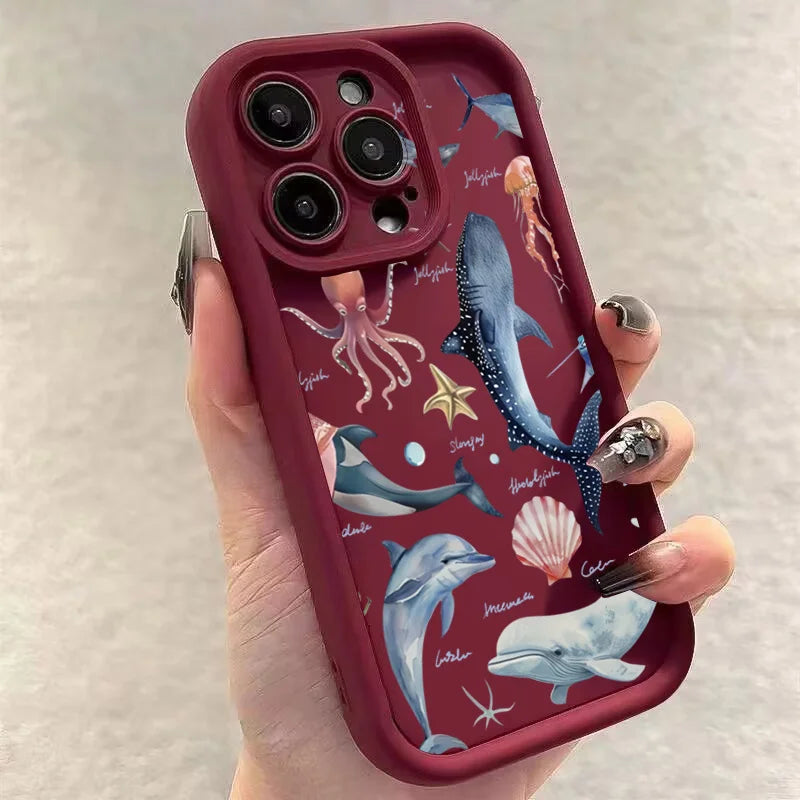 Whale Swimming Sea Case for iPhone 16 15 14 13 12 11 Pro Max Plus XR SE2