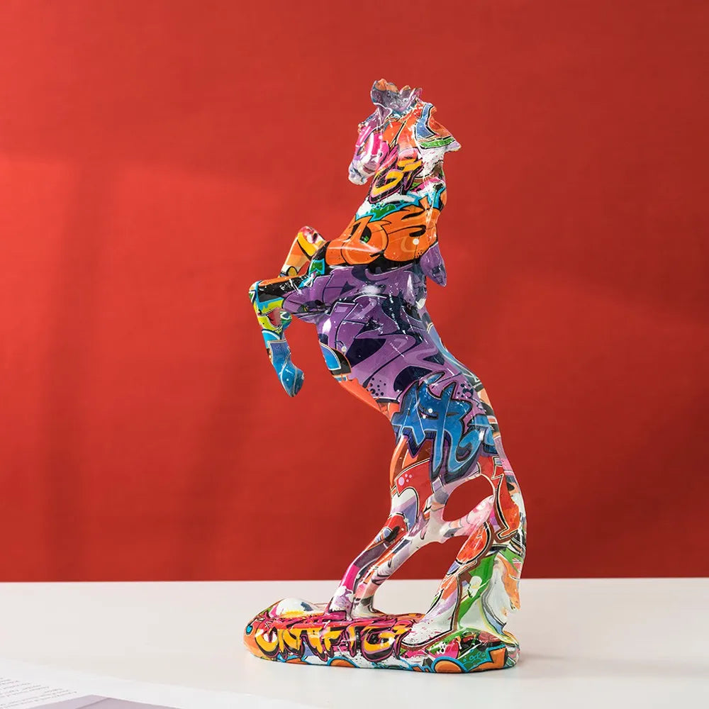 33cm High Horse Statue Graffiti Pop Art Modern Decor Living Room Office Bookcase