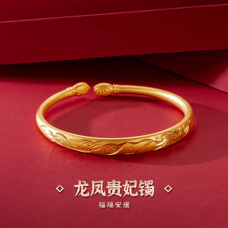 Solid18k Gold Bangles for Women Pulseras Mujer Elegant Never Fade Gold Ladies Bracelets Fashion Bracelet Luxe Fine Jewelry Gift