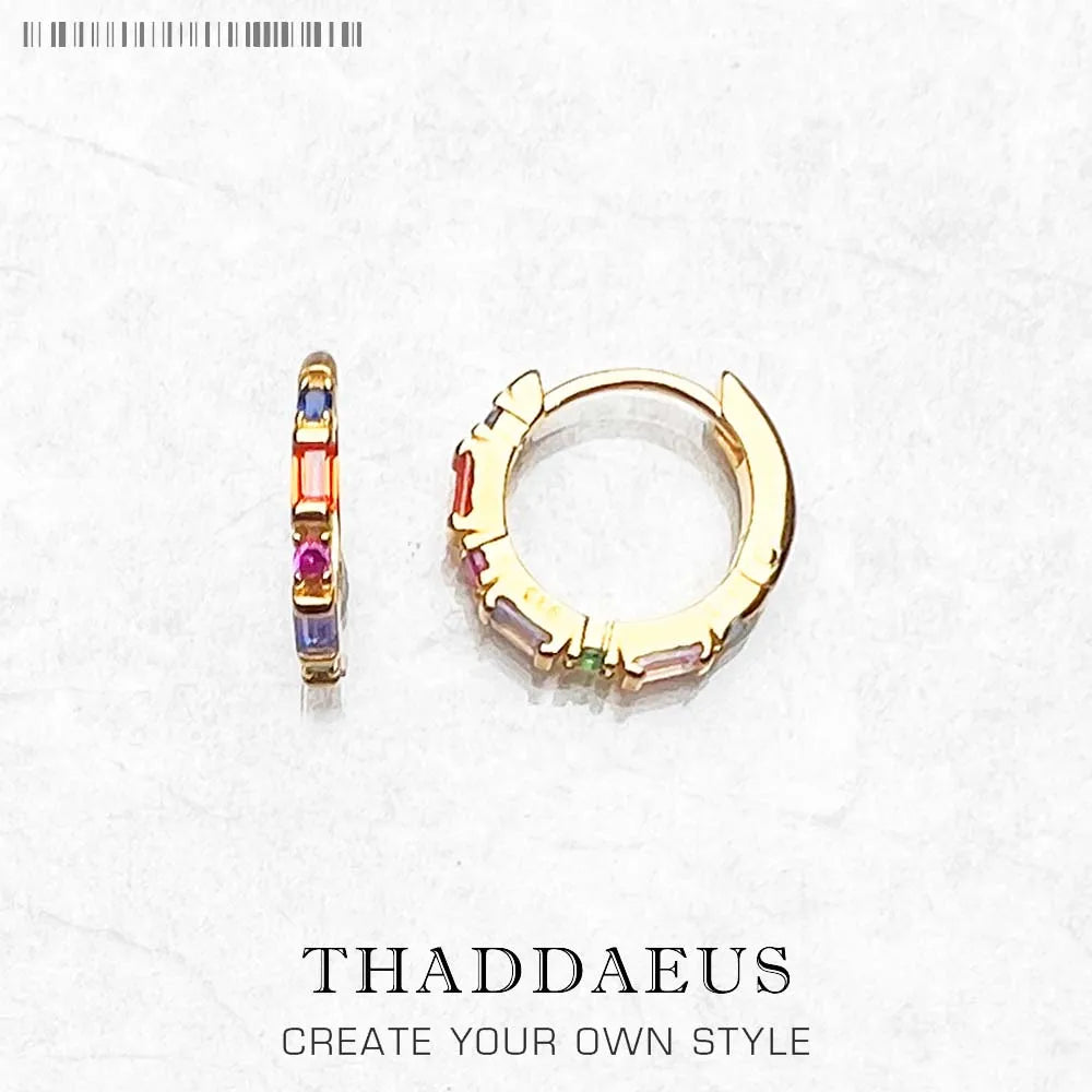 Colorful Stones Creole Hinged Hoop Earrings Solid 925 Sterling Silver