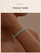Turquoise Bracelet for Women, Double Chain Round Beaded Bracelet, Tarnish Free Gold Plated Jewelry Gift
