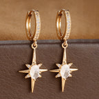Luxury Crystal Zirconia Star Hoop Earrings Gold Plated Geometric