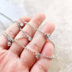 Double Row Necklace White Stones Layer Link Chain 925 Sterling Silver Gift