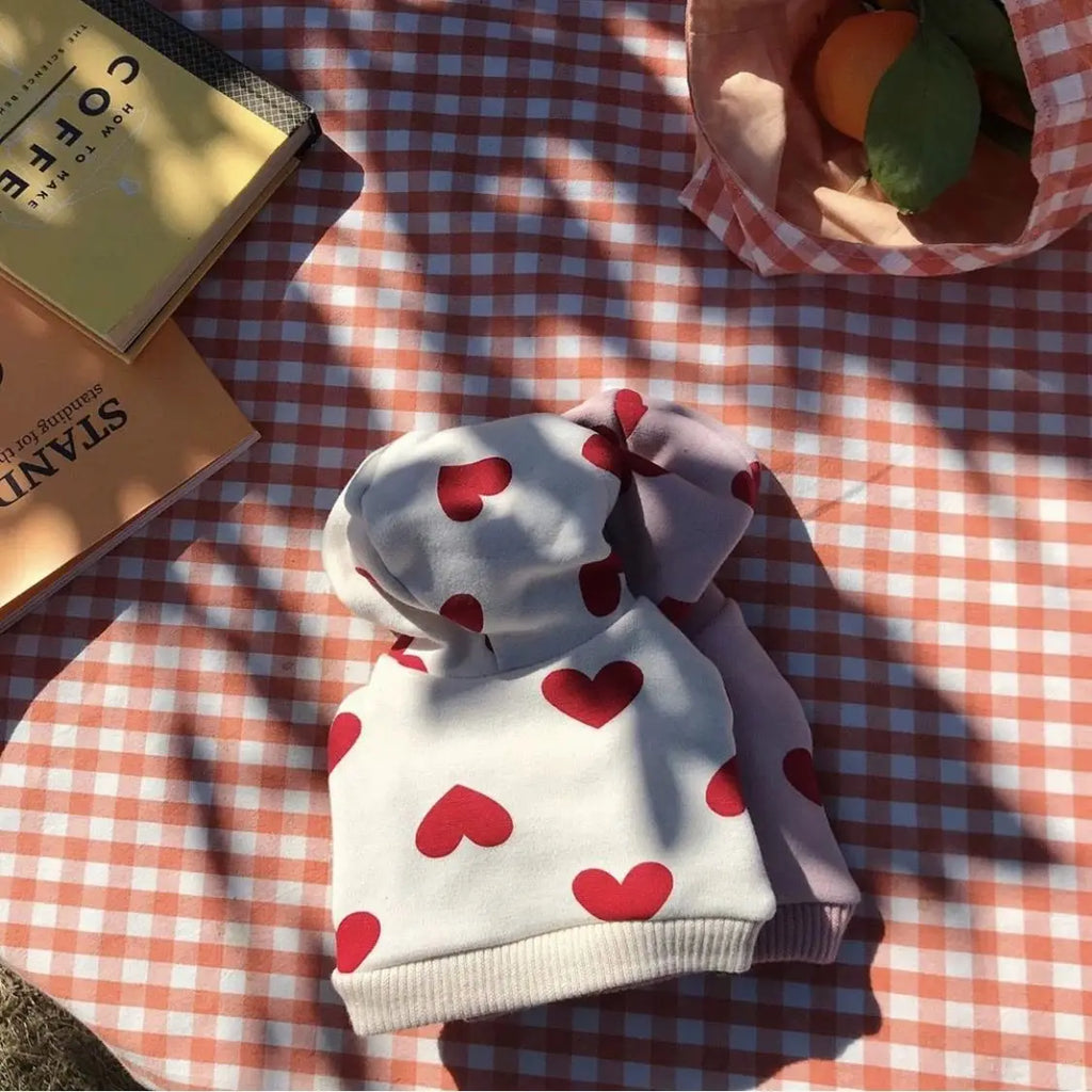 Fashion Dog Hoodie Sweatshirt for Small Medium Dogs, Chic Fashion Puppy Clothes with Heart Design, Cute Hooded Pet Coat  Outfits