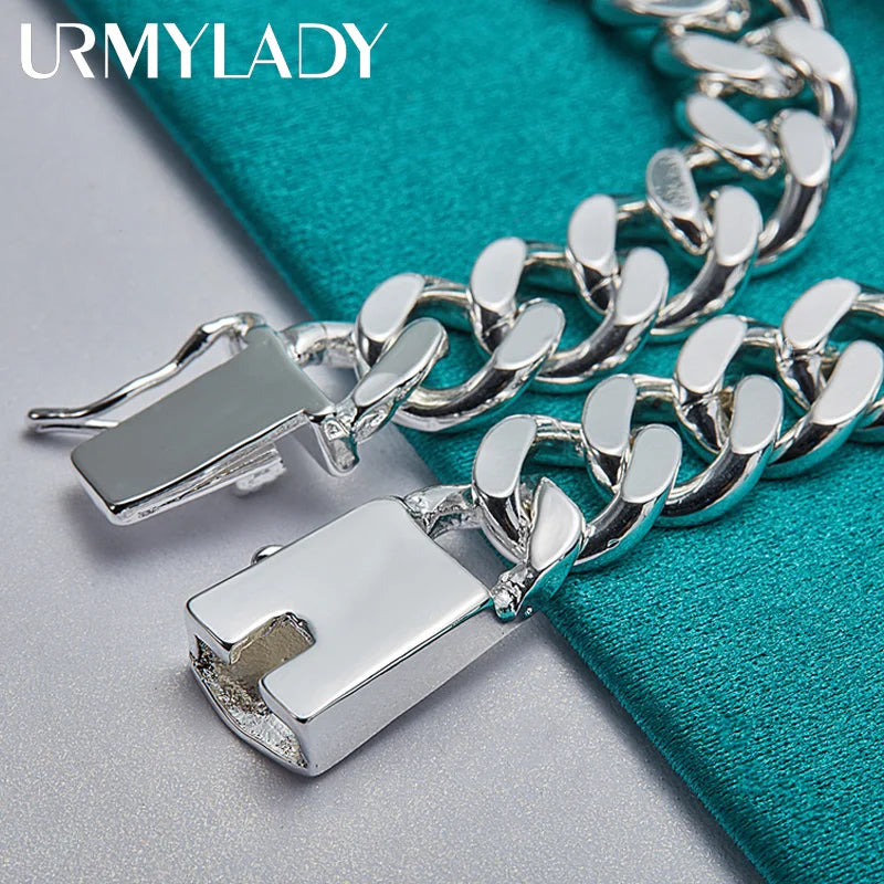 10mm Men's Geometric Chain Bracelet 925 Sterling Silver Noble Fashion Gift