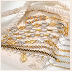 Two Tone Chain Bracelet for Women, Chunky Mixed Metal Link, Stainless Steel Waterproof Jewelry, Stylish Adjustable Wristband