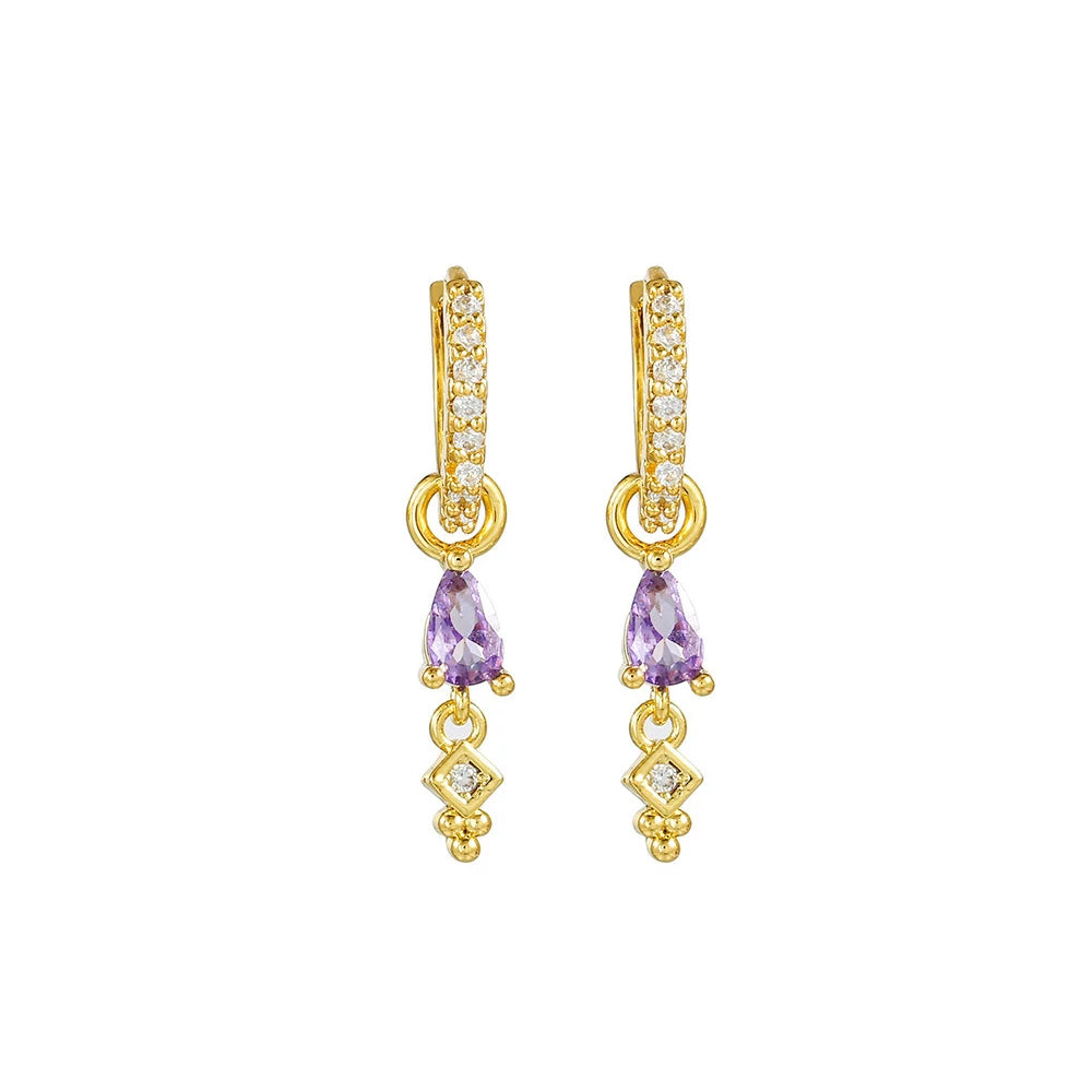 Luxury Geometric Multicolor Zircon Crystal Water Drop Pendant Earrings