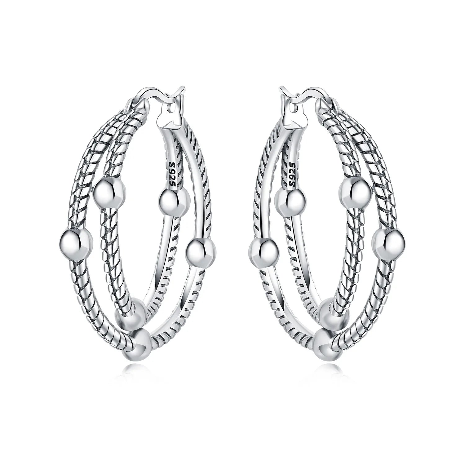 925 Sterling Silver Square Chain Stone Inlaid Hoop Earrings Trendy Jewellery