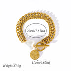 Stainless Steel Coins Heart Charm Bracelet Gold Silver Colour Wrist Chain