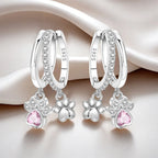 925 Sterling Silver Double Layer Pet Paw Print Drop Earrings Fashion Gift