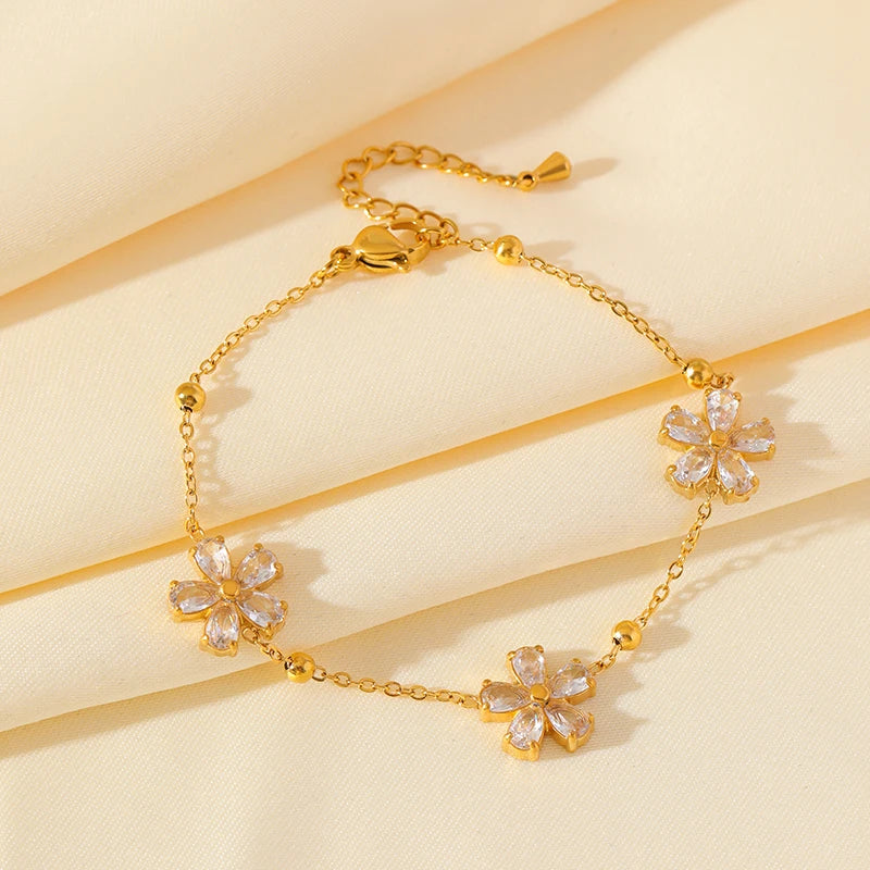 Flower Clover Zircon Stainless Steel Bracelet 2025 Trendy Wrist Chain