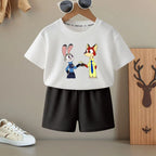 K-pop Boys and Girls Summer Casual T-Shirt and Elastic Waist Shorts Set