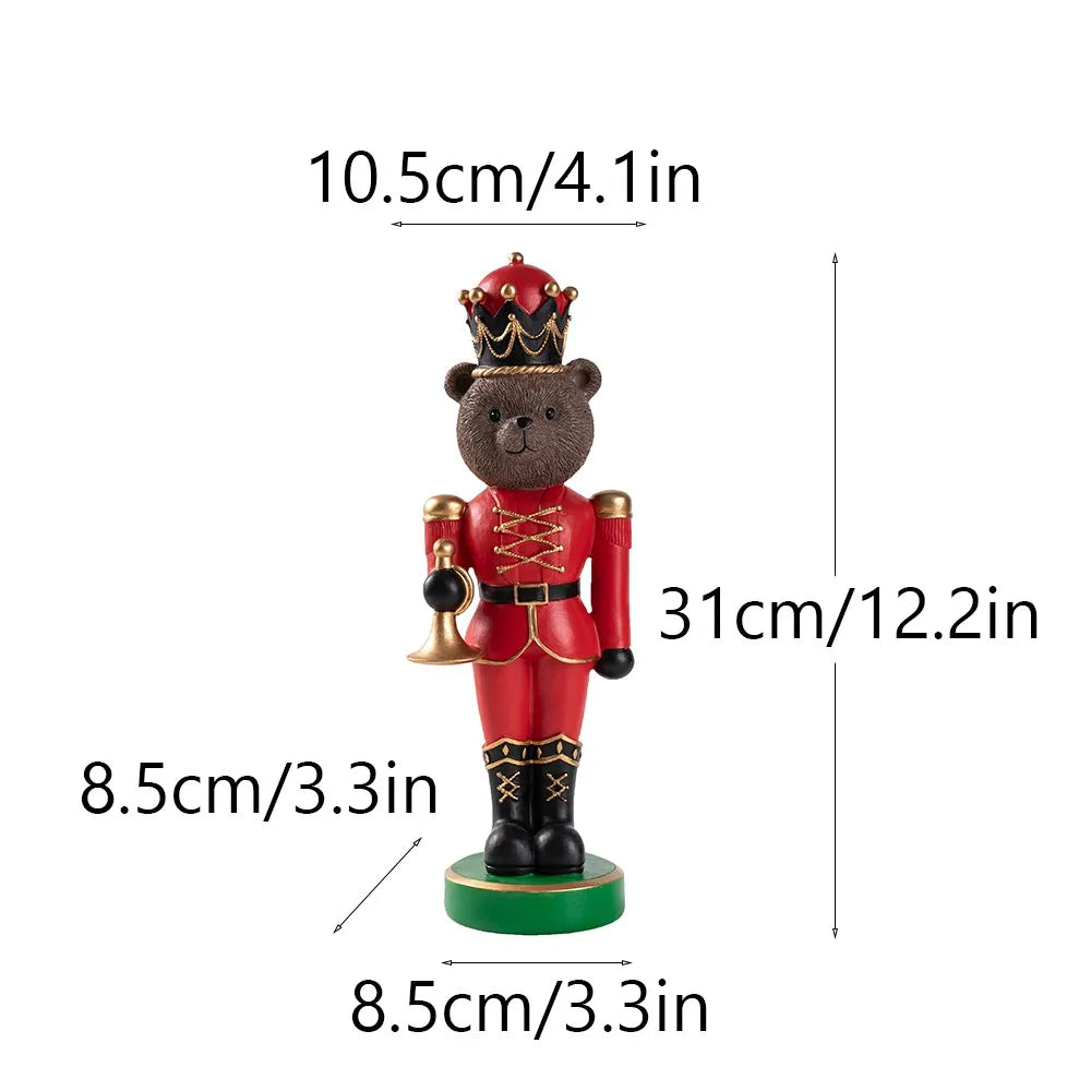 Resin Bear Nutcracker Statue Christmas Soldier Figurines Living Room Decoration Gift