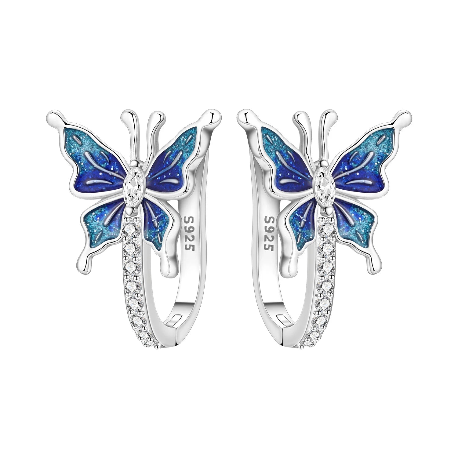 925 Sterling Silver Blue Leaf Plant Ear Studs Hoop Earrings Jewellery Gift