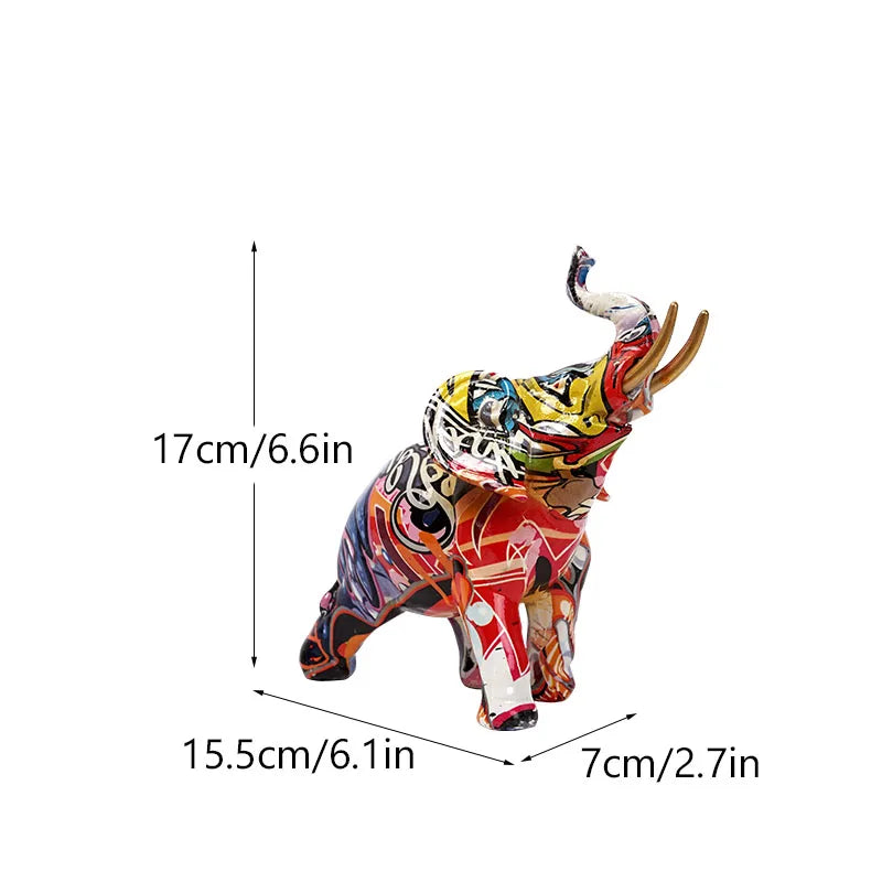 Graffiti Elephant Sculpture Resin Animal Statue Modern Pop Street Art Figurines