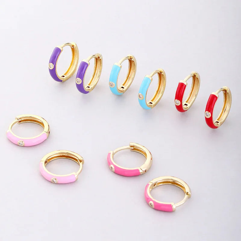 New Stainless Steel Round Hoop Earrings Colourful Crystal Zirconia