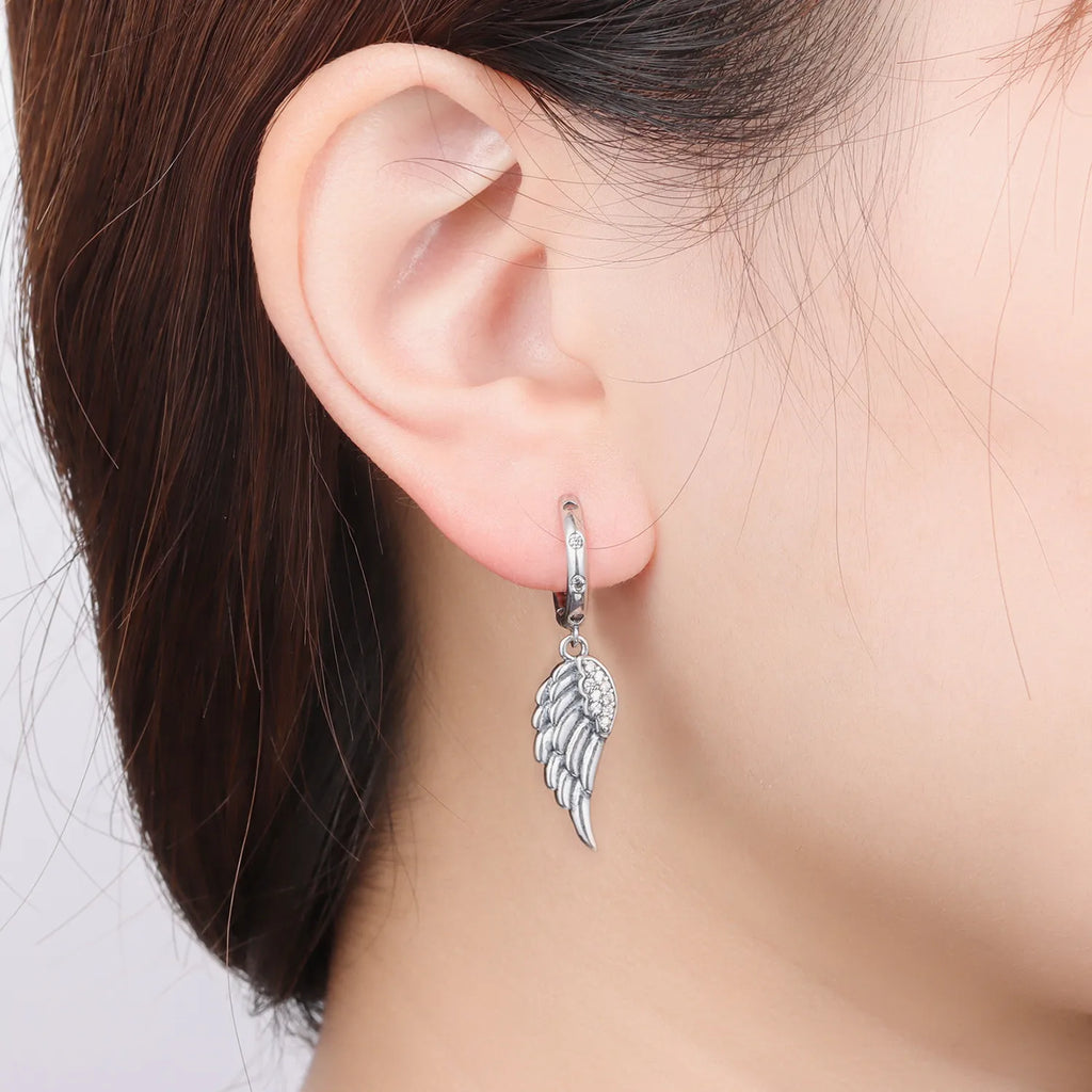925 Sterling Silver Sparkling Wings Drop Earrings Trendy Anniversary Gift