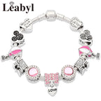 Pink Crystal Bead Charm Bracelet Colourful Enamel Handmade DIY Jewellery