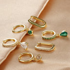 3PCS Fashion Stainless Steel Water Drop Zircon Dangle Earrings Gold Set