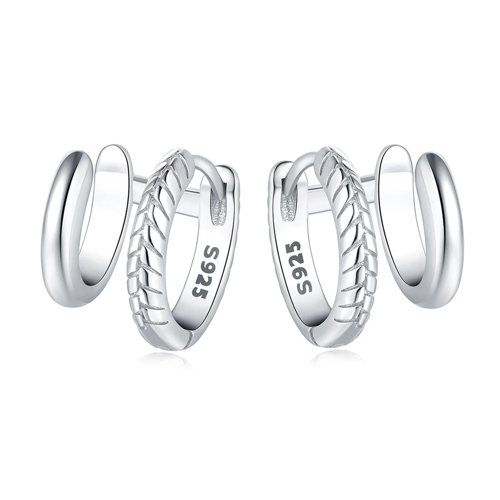 925 Sterling Silver Square Chain Stone Inlaid Hoop Earrings Trendy Jewellery