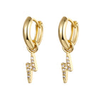 High Quality Stainless Steel Zircon Lightning Cross Hoop Earrings