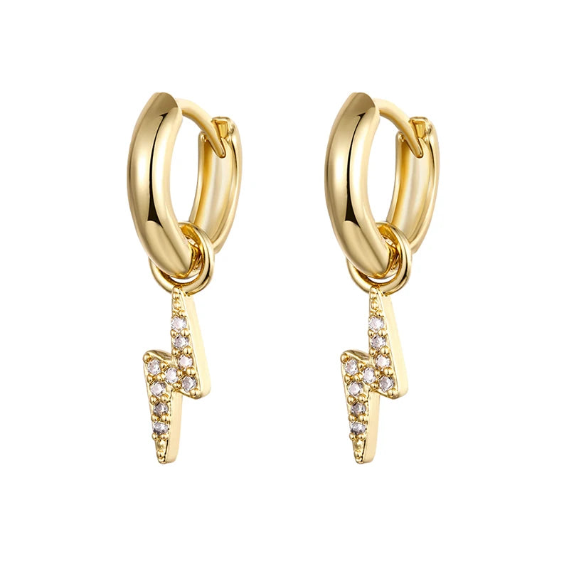 High Quality Stainless Steel Zircon Lightning Cross Hoop Earrings