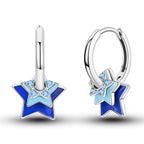 925 Sterling Silver Star Moon Sun Tassel Versatile Hoop Earrings Fine Gift