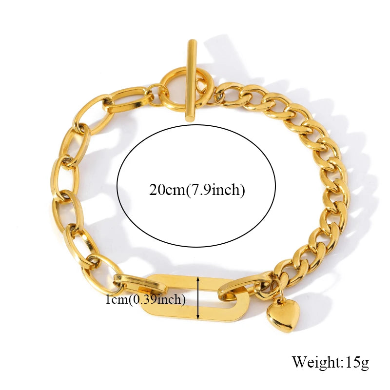 Gold Colour Stainless Steel Charm Bracelet Trendy Textured Jewellery