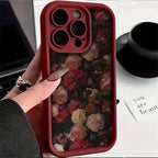 Wine Red & White Rose Case for iPhone 16 15 14 13 12 11 Pro Max XR 7 8 Plus