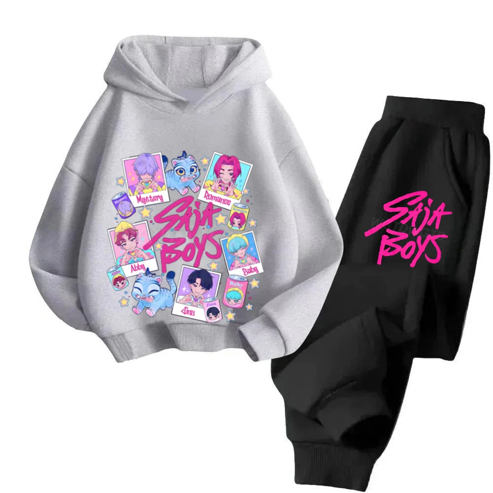 Kids Kpop Demon Hunters Hoodie Suit Long Sleeve Sweatshirt & Pants 2pc Set