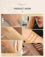 Gold Plated Bracelets Set for Women, 5pcs Chain Link Stainless Steel Statement Bracelet Stackable Layered Jewelry Adjustable