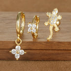 3PCS Four Flower Zircon Little Hoop Earring Star Cartilage Piercing