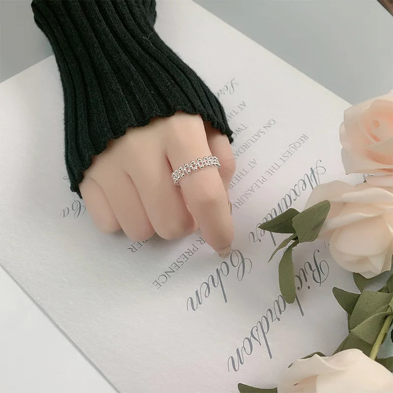 925 Sterling Silver Bilayer Ball Open Ring Wedding Luxury Quality Jewellery Accessory