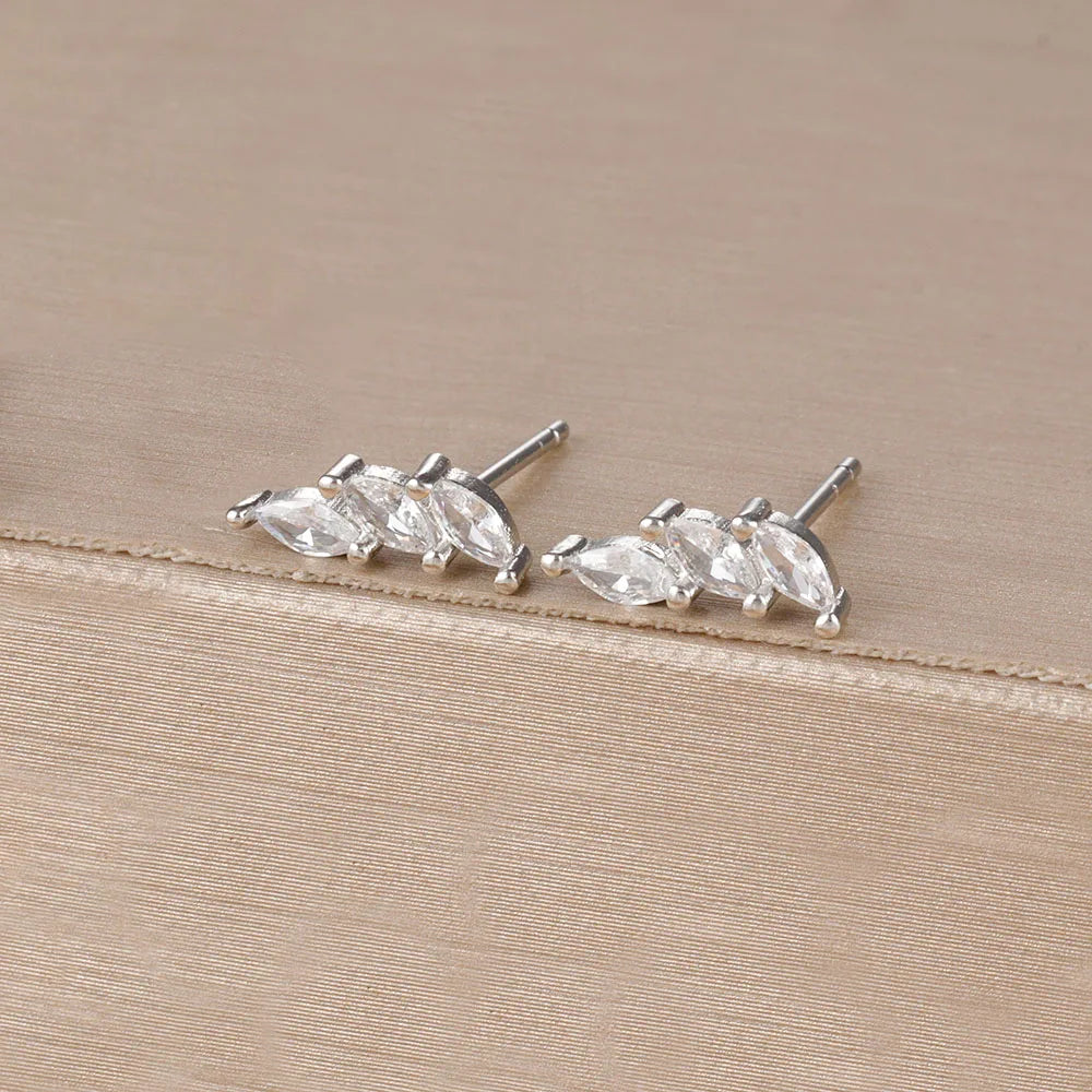 Exquisite Crystal Leaves Stud Earrings Stainless Steel Horse Eyes