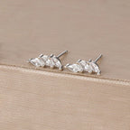 Exquisite Crystal Leaves Stud Earrings Stainless Steel Horse Eyes