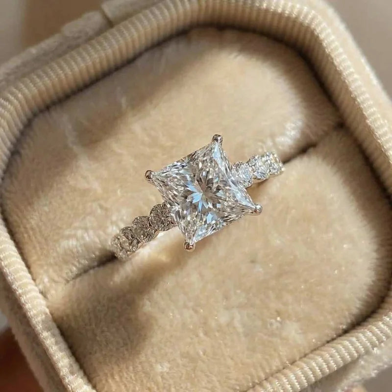 925 Sterling Silver Eternity Princess Square Cubic Zirconia Crystal Ring Classic Wedding Jewellery