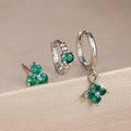 3PCS Gold Plated Lightning Flower Chain Drop Earrings Zircon Dangle