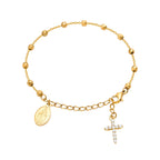 Charm Cubic Zirconia Cross Rosary Bracelet for Women, Stainless Steel  Mary Adjustable Link, Religious Jewelry Gift