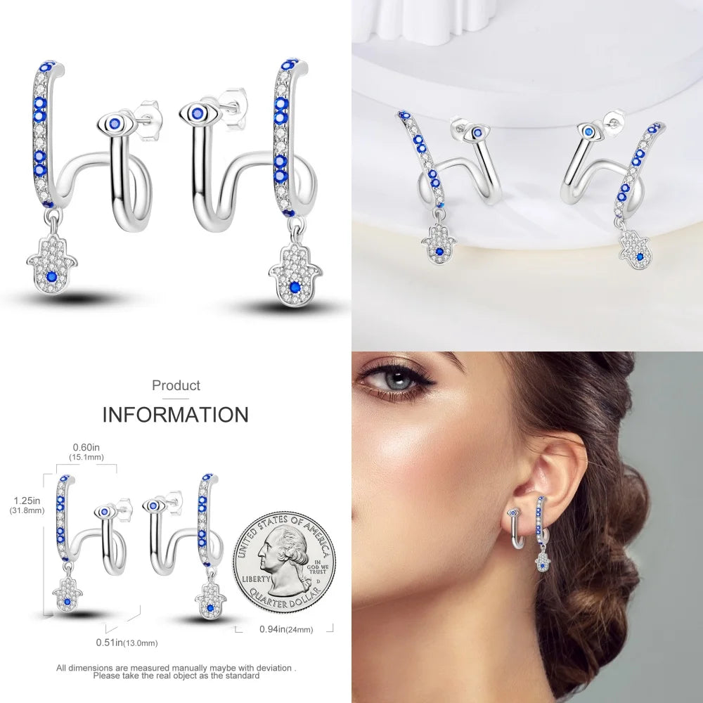 925 Sterling Silver Religious Demon Evil Eye Zircon Stud Earrings Gift