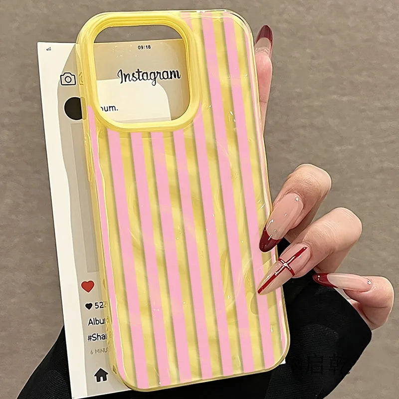 White Striped Blue Texture Case for iPhone 17 16 15 14 13 12 11 Pro Max Plus