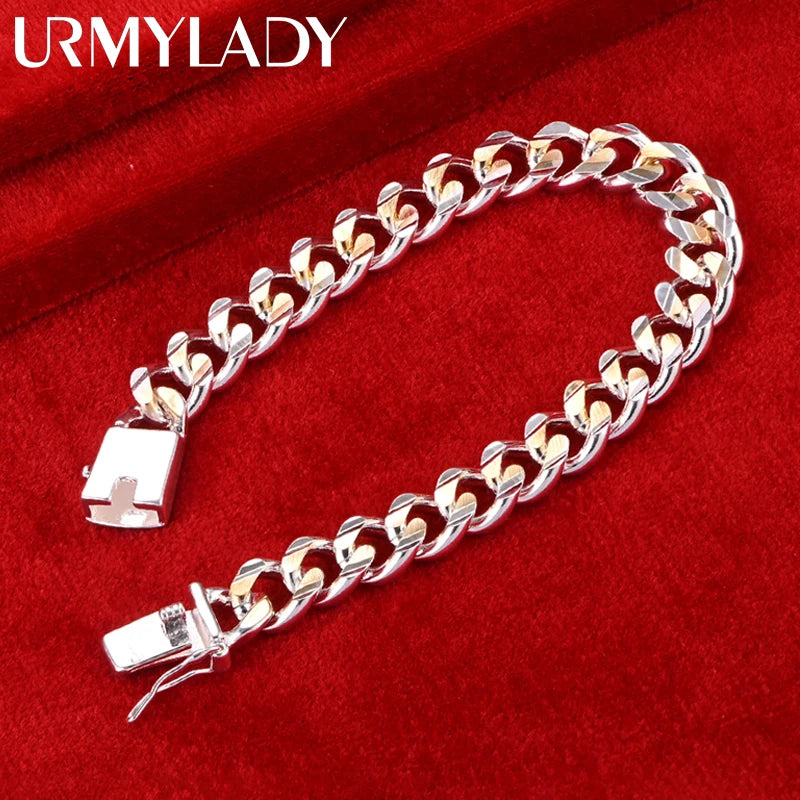 10mm Gold & Silver Chain Bracelet Men Women Noble Wedding Fashion Jewellery