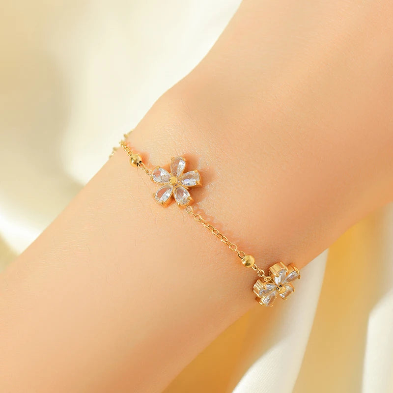 Flower Clover Zircon Stainless Steel Bracelet 2025 Trendy Wrist Chain