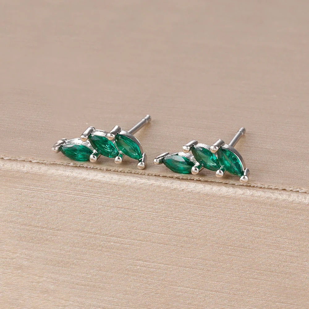 Exquisite Crystal Leaves Stud Earrings Stainless Steel Horse Eyes