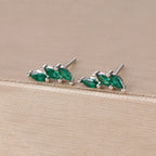 Exquisite Crystal Leaves Stud Earrings Stainless Steel Horse Eyes